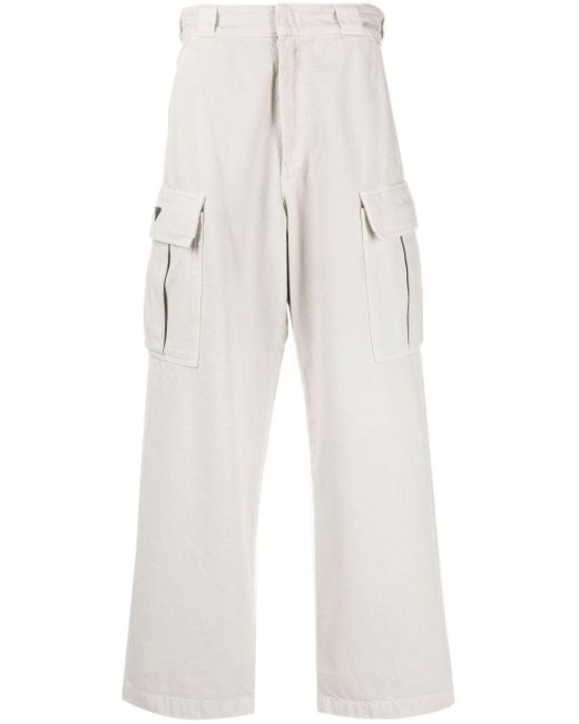 Prada White Wide-leg Cotton Cargo Trousers for men
