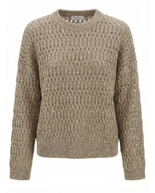 Brunello Cucinelli Brown Round-Neck Sweater