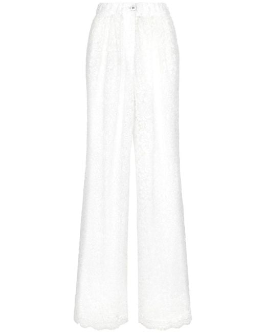 Dolce & Gabbana White Floral-Lace Long-Length Palazzo Pants
