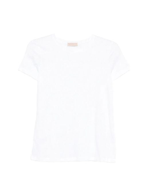 Purotatto White Round-Neck Short Sleeve Blouse