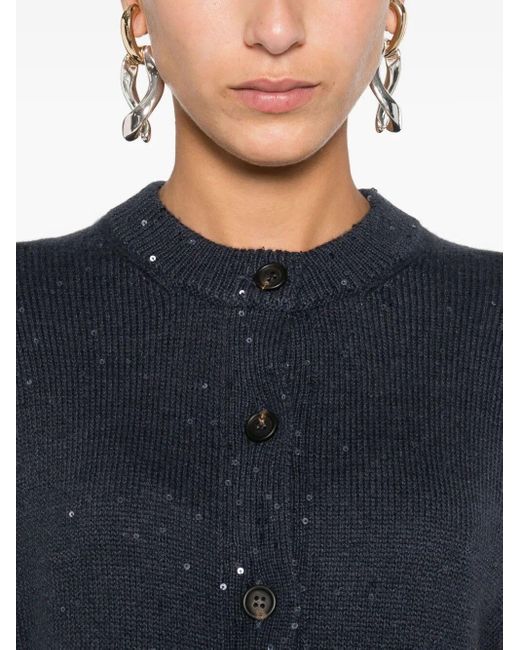 Brunello Cucinelli Blue Sequin-Embellished Cardigan