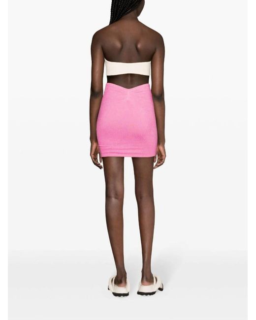 Hunza G Pink Ruched Textured Miniskirt