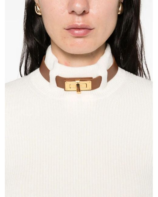 Elisabetta Franchi White High-Neck Ribbed Sweater