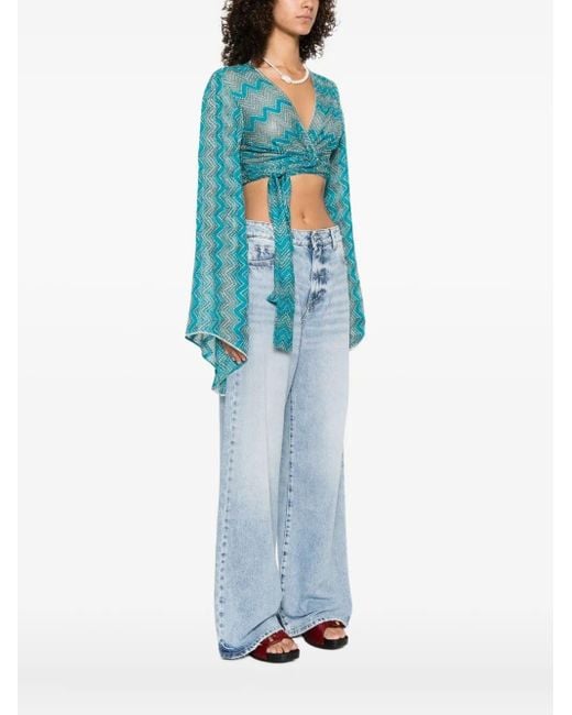 Missoni Blue 'Zig Zag' Lamé Viscose Crop Top
