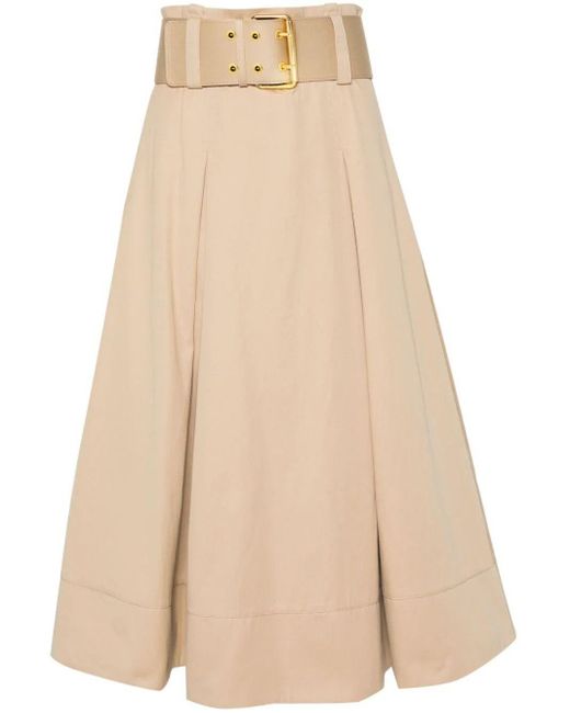Elisabetta Franchi Natural Twill Midi Skirt With Belt And Darts