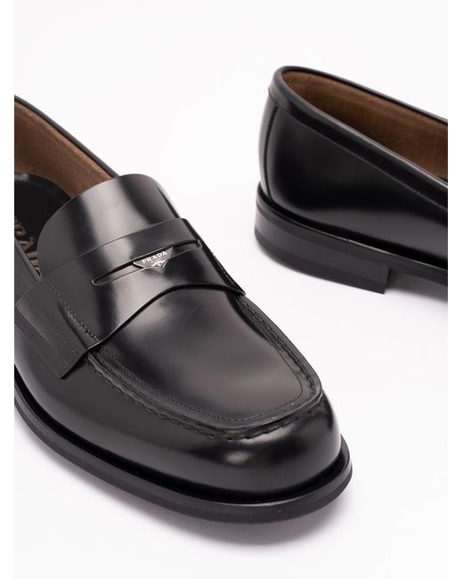 Prada Black Brushed Leather Loafers for men