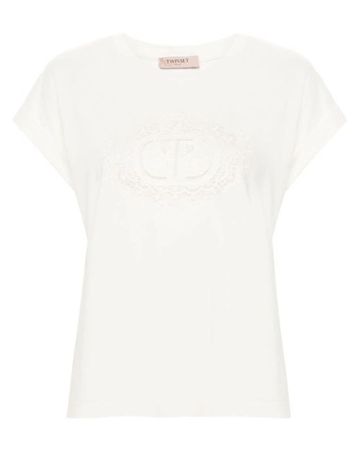 Twin Set White Logo Embroidery T-Shirt