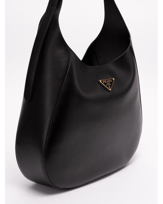 Large Topstitched Leather Tote Bag in Black - Prada