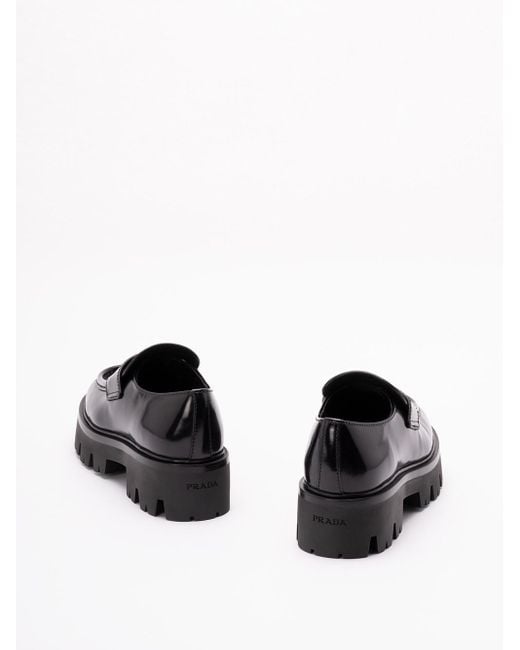 Prada Black Brushed Leather Loafers