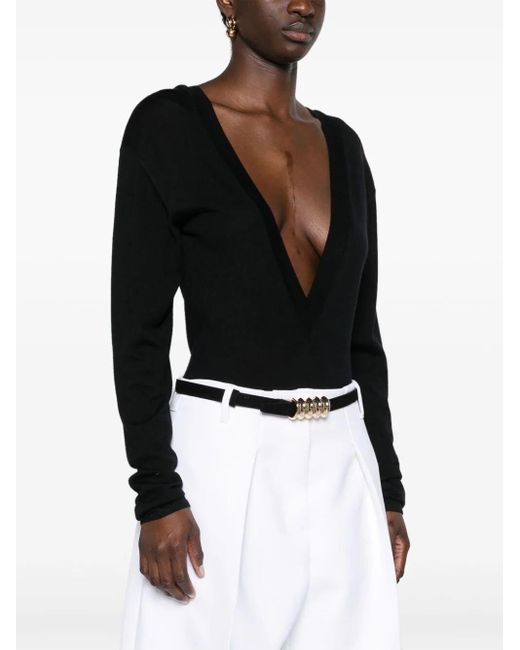 Saint Laurent Black V-neck Fine-knit Bodysuit