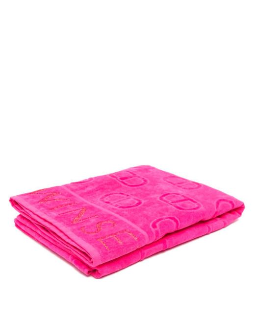 Twin Set Pink `Logo Allover` Beach Towel