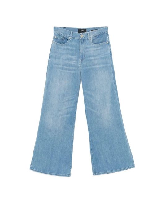7 For All Mankind Blue Wide-Leg Denim Jeans