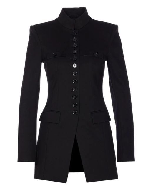 Patrizia Pepe Black Tailored Jacket With High Collar And Decorative Details