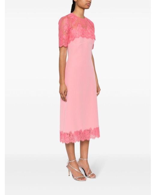 Ermanno Scervino Pink Floral-lace Midi Dress