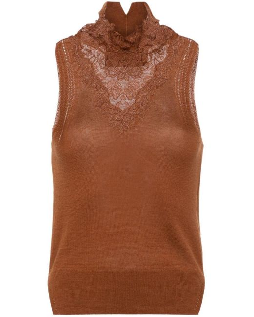 Ermanno Scervino Brown Sleeveless Turte-Neck Sweater