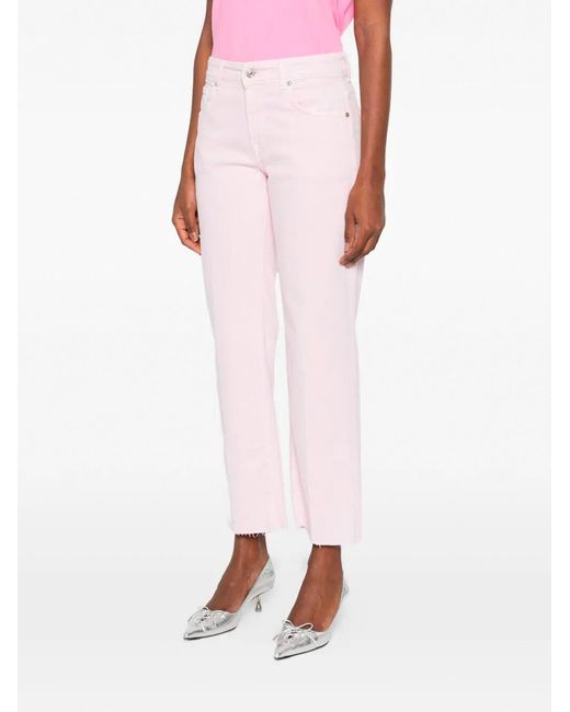 7 For All Mankind Pink Calie Straight Ankle Colored Left Hand Rose With Raw
