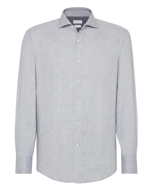 Brunello Cucinelli White Flannel Chevron Shirt for men