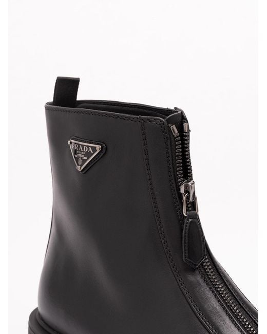 Prada Black Leather Zipper Booties