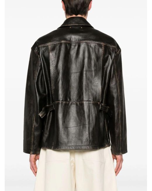 Golden Goose Deluxe Brand Black Cut-out Detail Leather Jacket for men