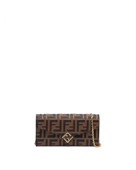 Fendi Brown `ff Diamond` Continental Wallet With Chain