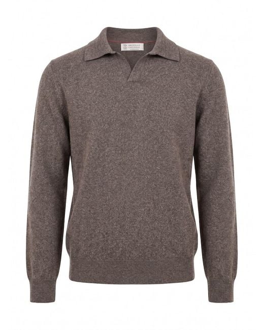 Brunello Cucinelli Gray Polo Neck Sweater for men