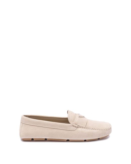 Prada White Leather Driving Loafers for men
