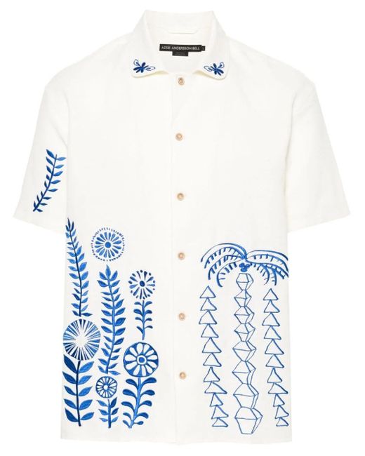 ANDERSSON BELL Blue `May` Embroidery Open Collar Short Sleeve Shirt for men