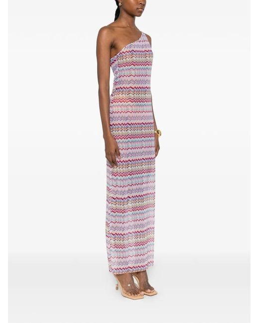 Missoni Pink One-Shoulder Chevron Maxi Dress