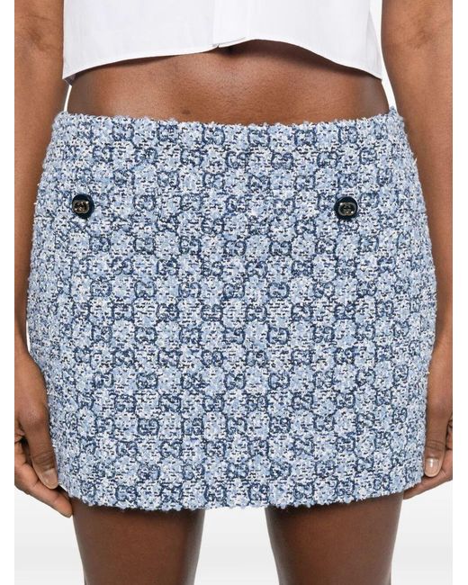 Gucci Blue Gg Tweed Mini Skirt