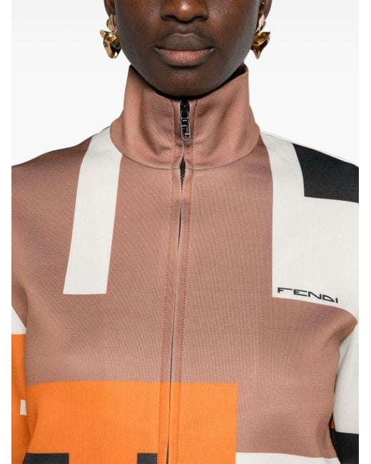 Fendi Orange ` Maxi` Full-Zip Sweatshirt