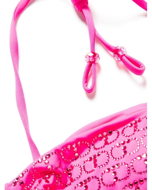 Twin Set Pink `Oval T Logo` Bandeau Bikini Top