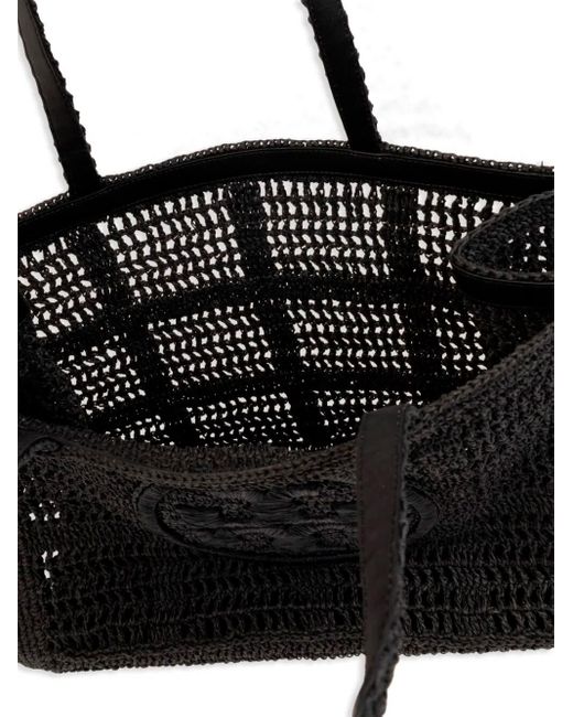 `Ella` Hand-Crocheted Large Tote Bag di Tory Burch in Black