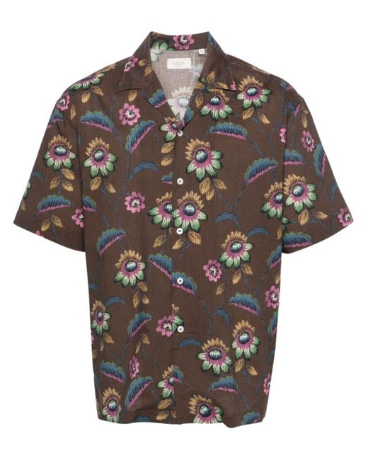 Altea Black `Bart` Flower Print Short Sleeve Shirt for men