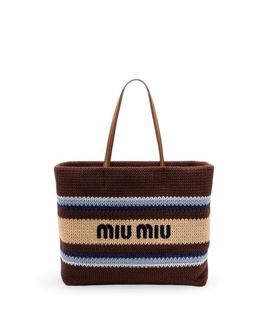 Miu Miu White Stripes Crochet Tote