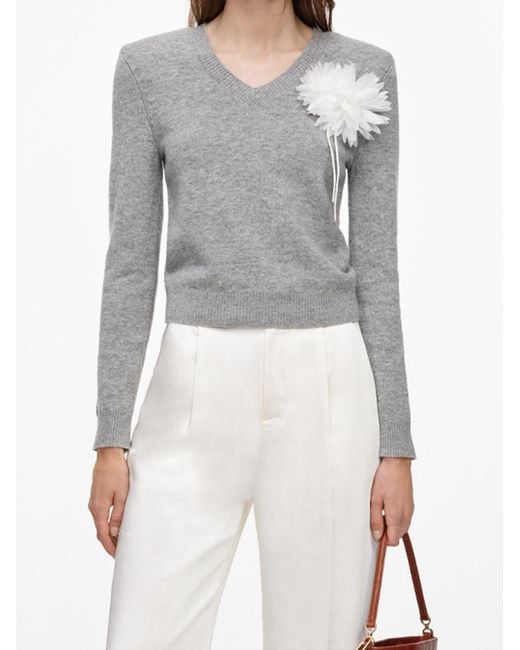 Self-Portrait Gray Flower Wool Jumper