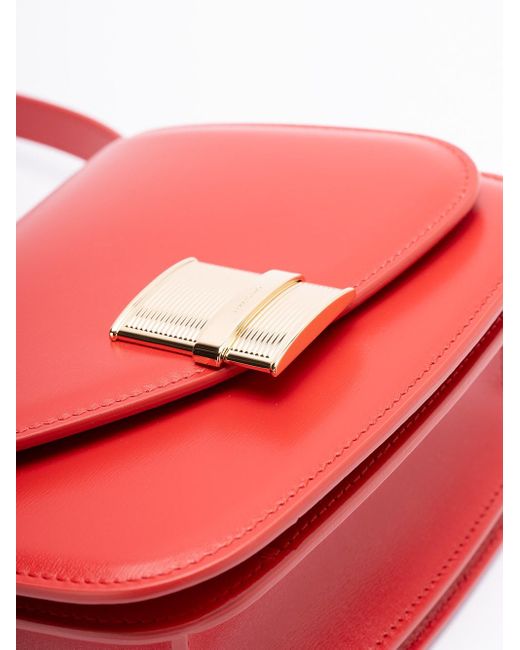 Ferragamo Red 'Oyster' Asymmetric Crossbody Bag With Logo Detail