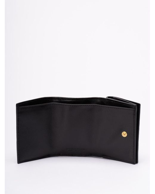 Portafoglio Tiny Intrecciato Tri-Fold Con Zip di Bottega Veneta in Black