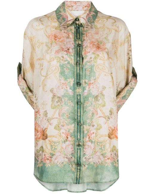 Zimmermann Green + Net Sustain August Floral-print Organic Silk Blouse