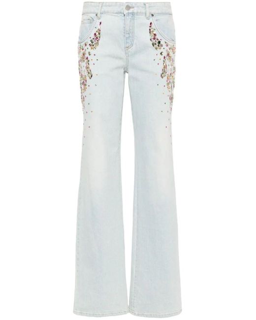 Blumarine White Crystal-embellished Straight-leg Jeans