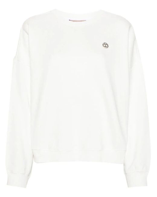 Twin Set White Crew-neck Sweatshirt With `oval T` Detail