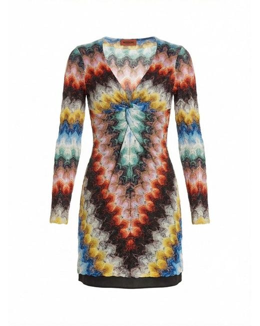 Missoni White V-Neck Patterned Mini Dress