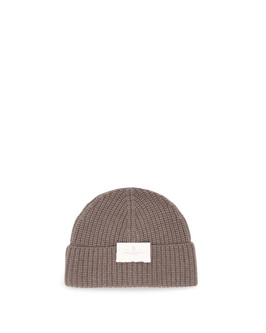 Brunello Cucinelli Brown Cashmere English Rib Knit Beanie for men