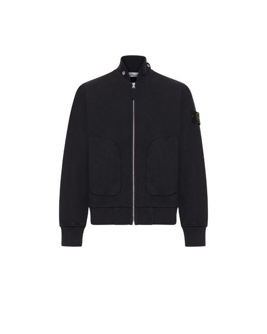 Stone Island Black Mesh Stitch Organic Cotton Fleece Sweatshirt for men