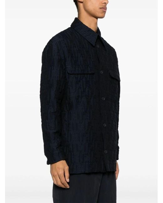 Fendi Blue Wool Ff-embossed Padded Shirt Jacket for men