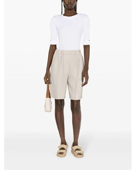 Brunello Cucinelli Natural Pleated Tailored Shorts