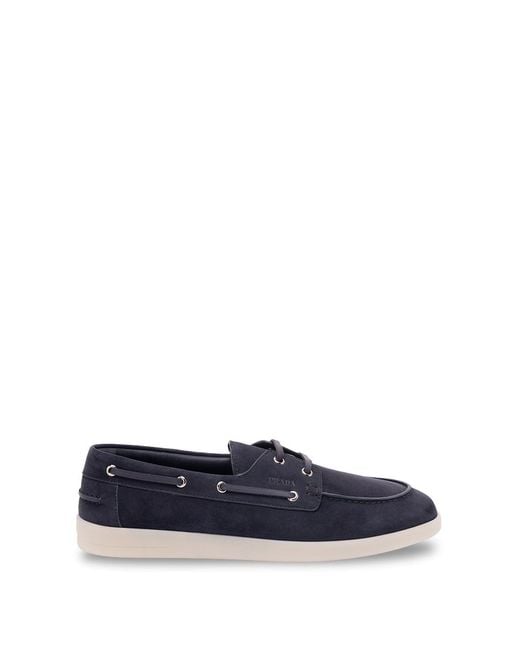 Prada Blue Suede Boat Shoes for men