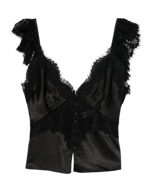 Self-Portrait Black Satin Lace Top