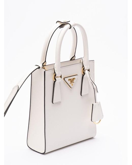 Saffiano Leather Handbag di Prada in White