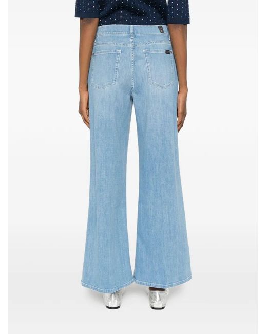 7 For All Mankind Blue Wide-Leg Denim Jeans