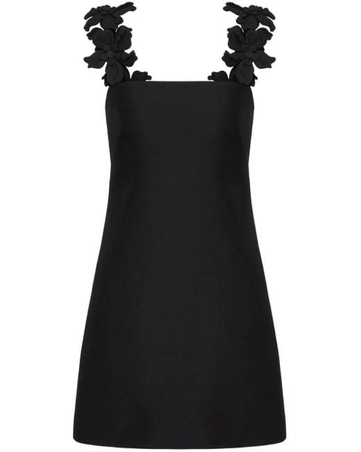 Valentino Garavani Black Hibiscus-detail Mini Dress